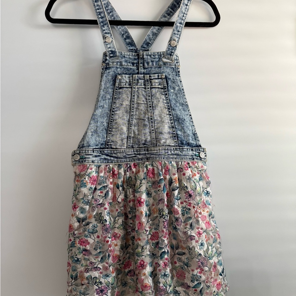 90's Jordache Girls Blue Jean Denim & Tulle Overalls Style Dress Size XL (14/16) - Picture 2 of 6